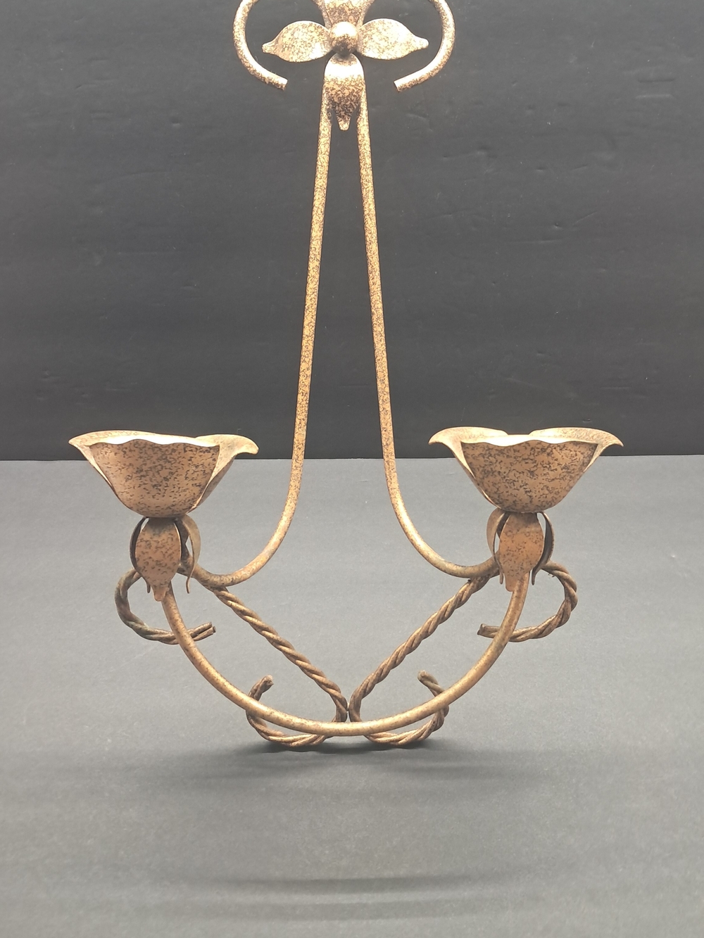 Vintage Italian Tole Gilt Double Flower Wall Sconce Candle Holder